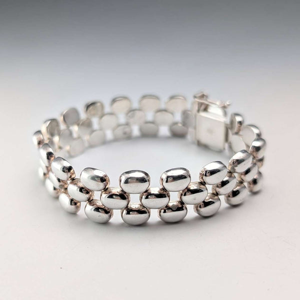 Italian Vintage Sterling Silver Panther Link Bracelet, 26.4g, Milor