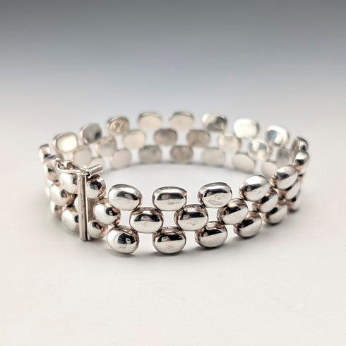 Italian Vintage Sterling Silver Panther Link Bracelet, 26.4g, Milor