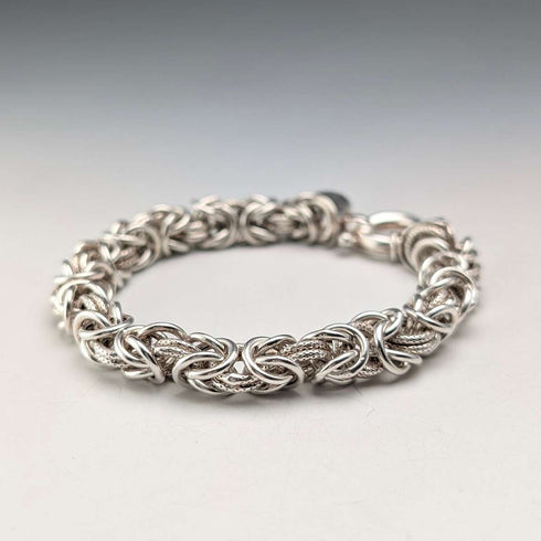 British Vintage Sterling Silver Byzantine Chain Bracelet, 29.5g