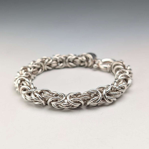 British Vintage Sterling Silver Byzantine Chain Bracelet, 29.5g