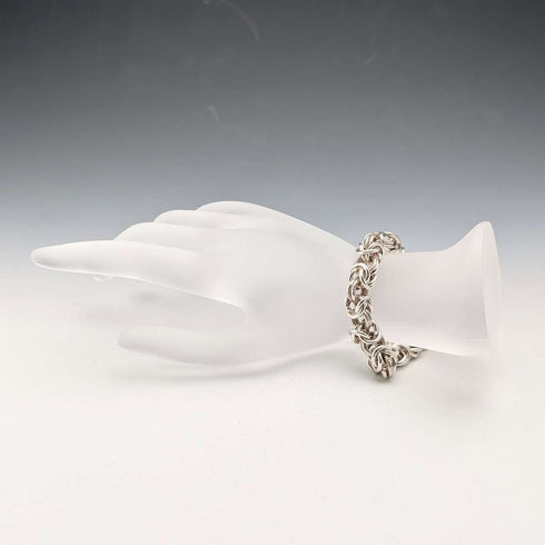 British Vintage Sterling Silver Byzantine Chain Bracelet, 29.5g