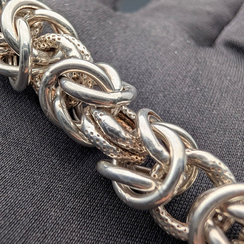 British Vintage Sterling Silver Byzantine Chain Bracelet, 29.5g