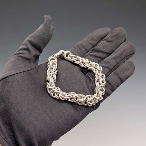 British Vintage Sterling Silver Byzantine Chain Bracelet, 29.5g