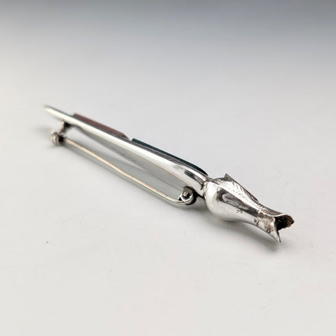 Antique British sterling silver brooch with three colored stones and a Scottish dark finish.