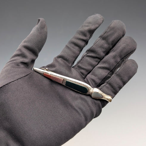 Antique British sterling silver brooch with three colored stones and a Scottish dark finish.