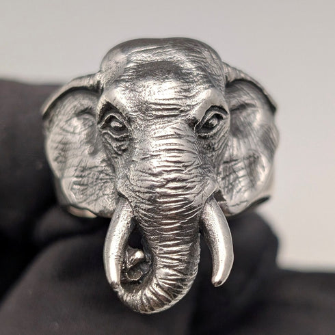 ヴィンテージ エレファントヘッドデザイン 純銀製リング (16.5号)指輪