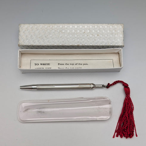 Vintage sterling silver small ballpoint pen in paper box