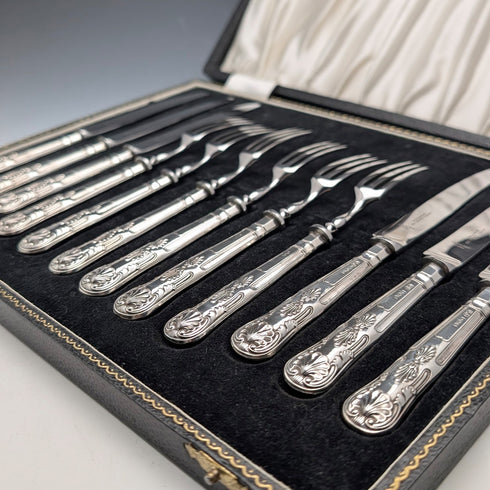 1969 British Vintage Sterling Silver Handle Tea Cutlery, 6 Pairs, John Lodge, in Case