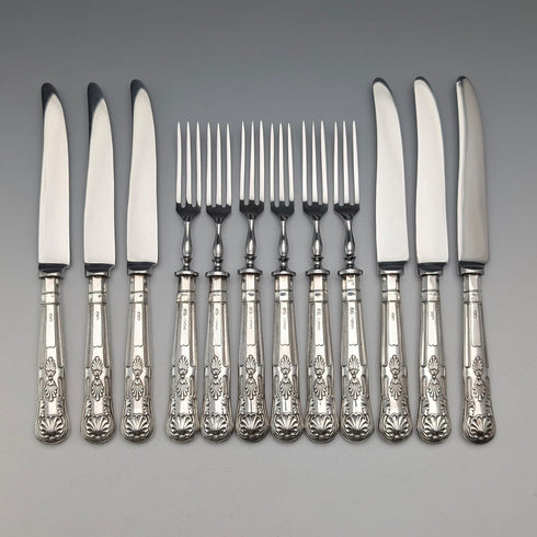 1969 British Vintage Sterling Silver Handle Tea Cutlery, 6 Pairs, John Lodge, in Case