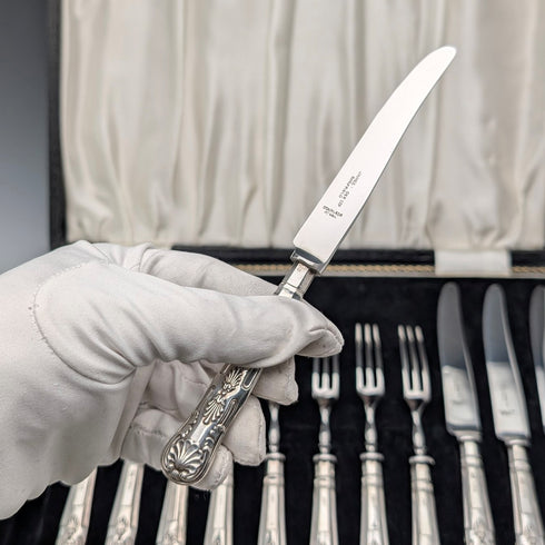 1969 British Vintage Sterling Silver Handle Tea Cutlery, 6 Pairs, John Lodge, in Case