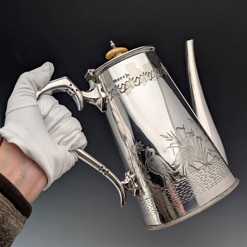 1903年頃 英国アンティーク ジャポニズムスタイル シルバープレート製 コーヒーポット Walker&Hall