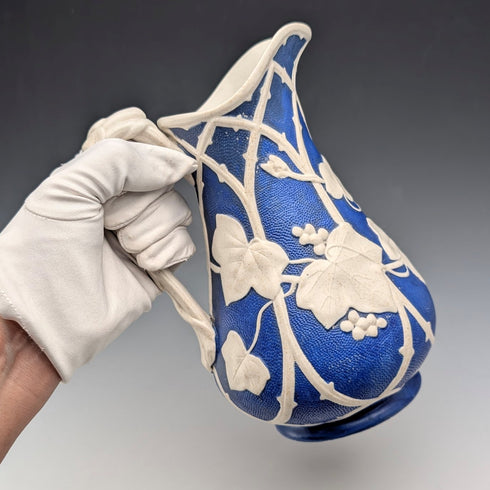Antique British Parian Ware Water Jug with Grape Relief Decoration