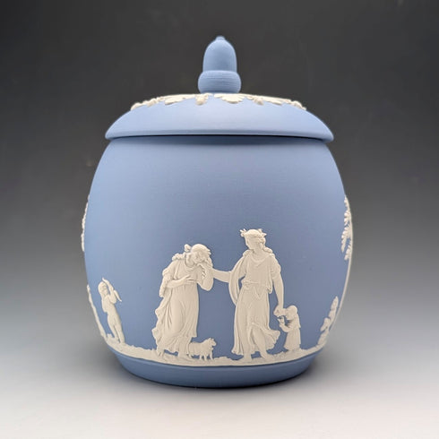 British Vintage Wedgwood Biscuit Barrel Jasperware in Pale Blue