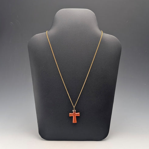 Antique orange amber cross pendant with necklace chain