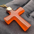 Antique orange amber cross pendant with necklace chain