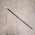 Antique black shaft, sterling silver embellishment, antler L-handle walking stick, 86cm
