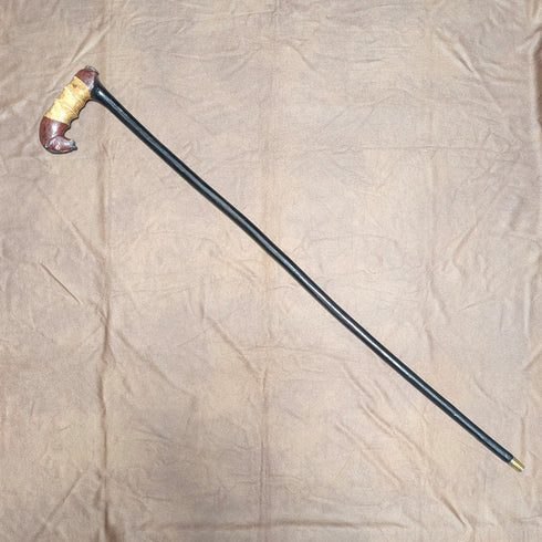 ヴィンテージ ブラックシャフト 彩色 馬彫刻ハンドル ステッキ 杖 94cm