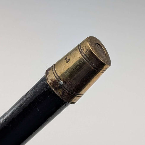 Antique black shaft, sterling silver embellishment, antler L-handle walking stick, 86cm