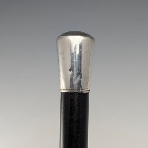 1953 British Vintage Black Shaft Sterling Silver Rondelle Handle Walking Stick, 81cm