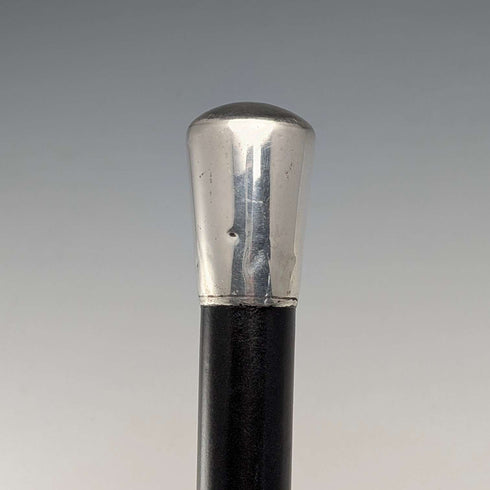 1953 British Vintage Black Shaft Sterling Silver Rondelle Handle Walking Stick, 81cm