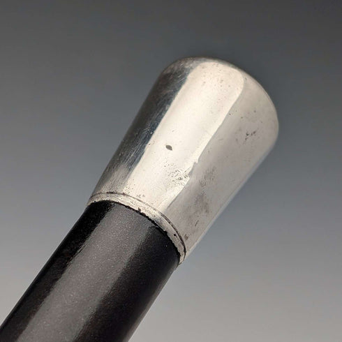 1953 British Vintage Black Shaft Sterling Silver Rondelle Handle Walking Stick, 81cm