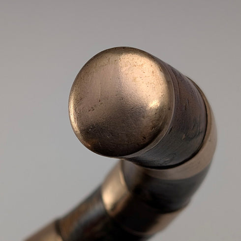 Vintage brown shaft, curved handle, nickel band embellishment, walking stick, 94cm