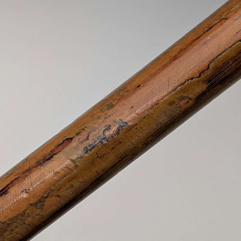 Vintage brown shaft, curved handle, nickel band embellishment, walking stick, 94cm