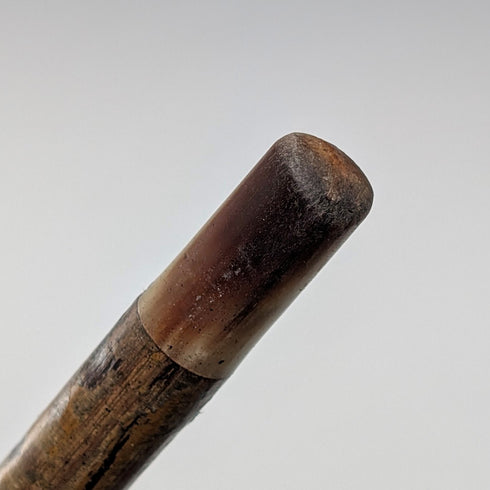 Vintage brown shaft, curved handle, nickel band embellishment, walking stick, 94cm