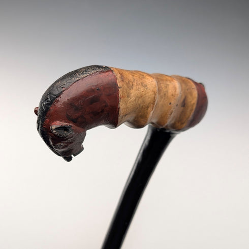 ヴィンテージ ブラックシャフト 彩色 馬彫刻ハンドル ステッキ 杖 94cm
