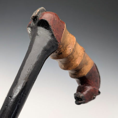 ヴィンテージ ブラックシャフト 彩色 馬彫刻ハンドル ステッキ 杖 94cm