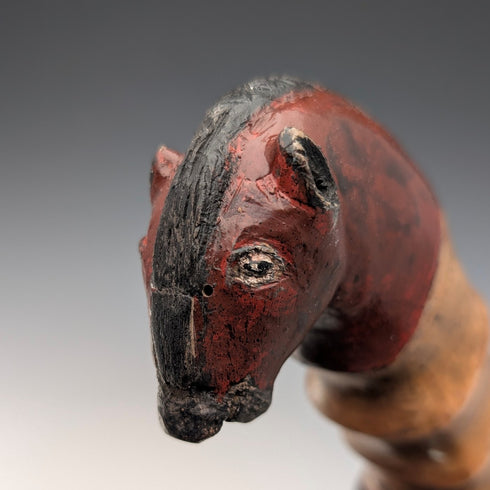 ヴィンテージ ブラックシャフト 彩色 馬彫刻ハンドル ステッキ 杖 94cm