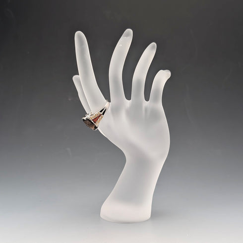 Vintage sterling silver smoky quartz and citrine enamel inlay ring (size 17)