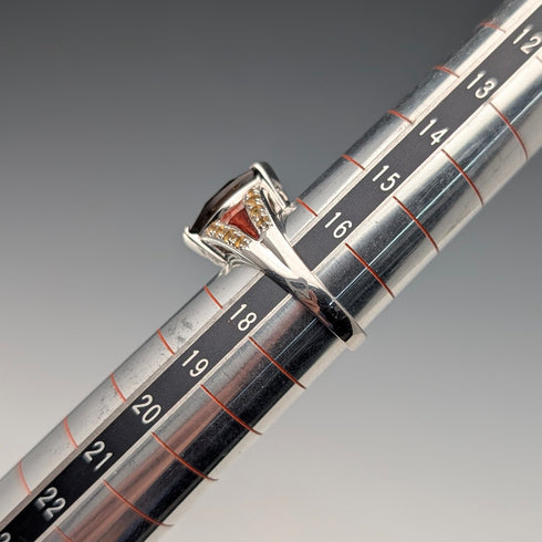 Vintage sterling silver smoky quartz and citrine enamel inlay ring (size 17)