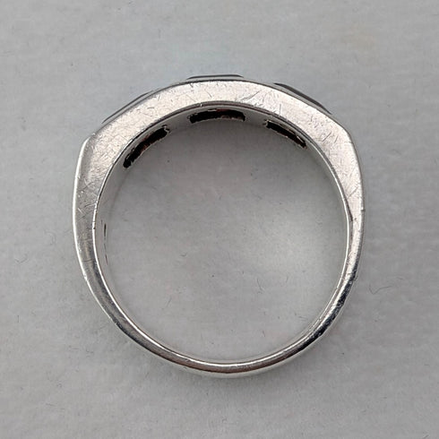 ヴィンテージ 純銀製 ガーネット バンドリング (17号)指輪