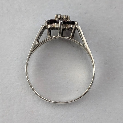 英國復古純銀石榴石鋯石花朵戒指(15號)