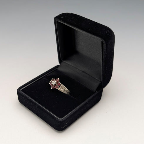 英國復古純銀石榴石鋯石花朵戒指(15號)