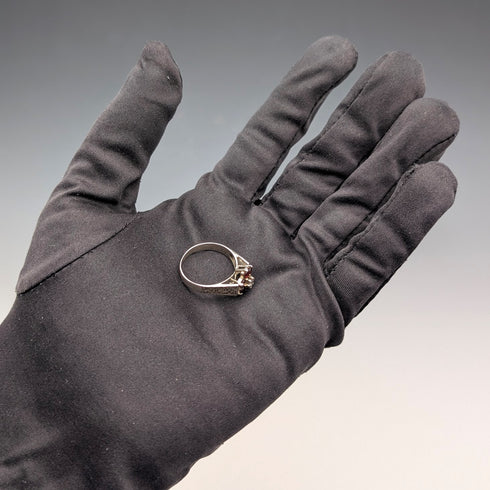 英國復古純銀石榴石鋯石花朵戒指(15號)