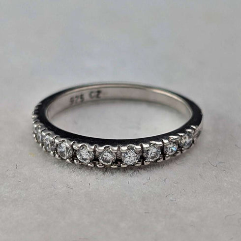 Vintage sterling silver cubic zirconia half eternity ring (size 11)