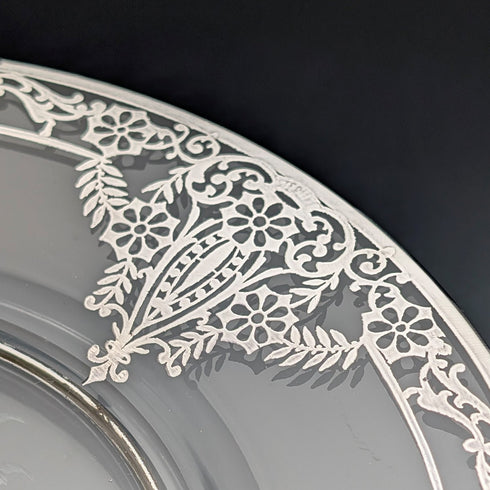 1930年代美國復古銀飾新藝術風格裝飾玻璃盤一對,直徑21厘米