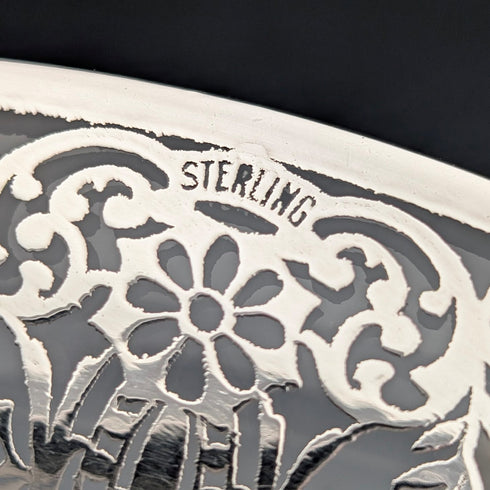 1930年代美國復古銀飾新藝術風格裝飾玻璃盤一對,直徑21厘米