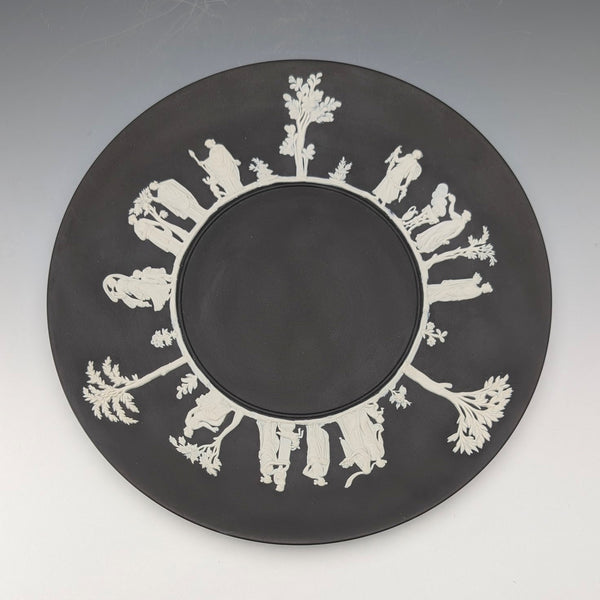 英国ヴィンテージ ウェッジウッド ブラックジャスパーウェア製 プレート 直径23cm 箱入り