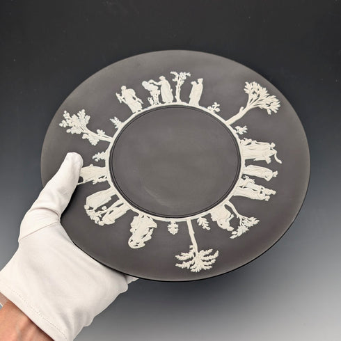 英國老式韋奇伍德黑色碧玉瓷盤,直徑23厘米,帶盒