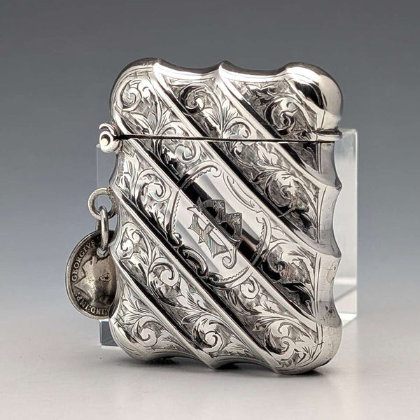 1895 British Antique Sterling Silver Vesta Case, 36g, with 1919 Coin, Thomas Hayes