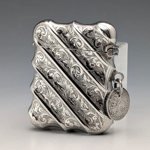 1895 British Antique Sterling Silver Vesta Case, 36g, with 1919 Coin, Thomas Hayes