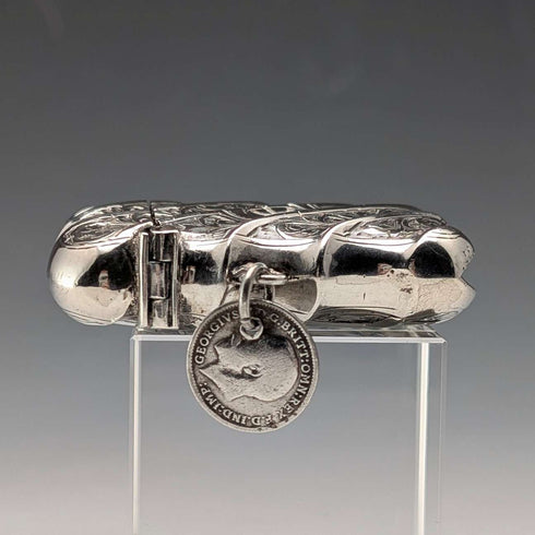 1895 British Antique Sterling Silver Vesta Case, 36g, with 1919 Coin, Thomas Hayes