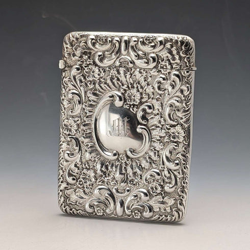 1903 British Antique Relief Sterling Silver Card Case, 81g, William Neale