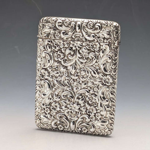 1903 British Antique Relief Sterling Silver Card Case, 81g, William Neale