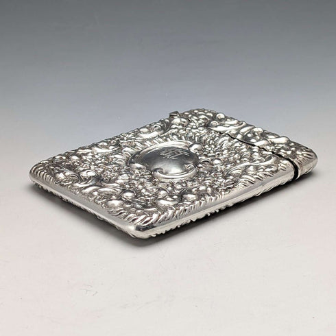 1903 British Antique Relief Sterling Silver Card Case, 81g, William Neale