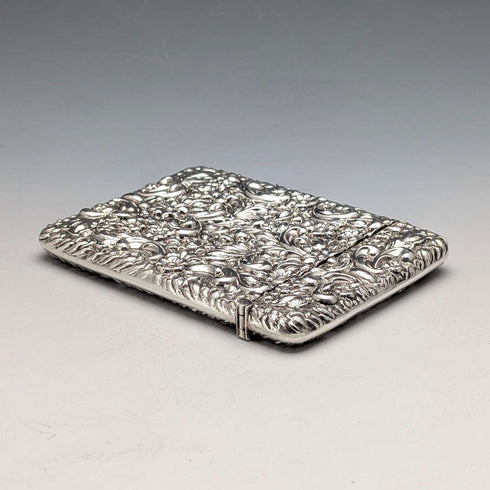 1903 British Antique Relief Sterling Silver Card Case, 81g, William Neale