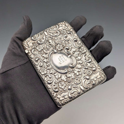 1903 British Antique Relief Sterling Silver Card Case, 81g, William Neale